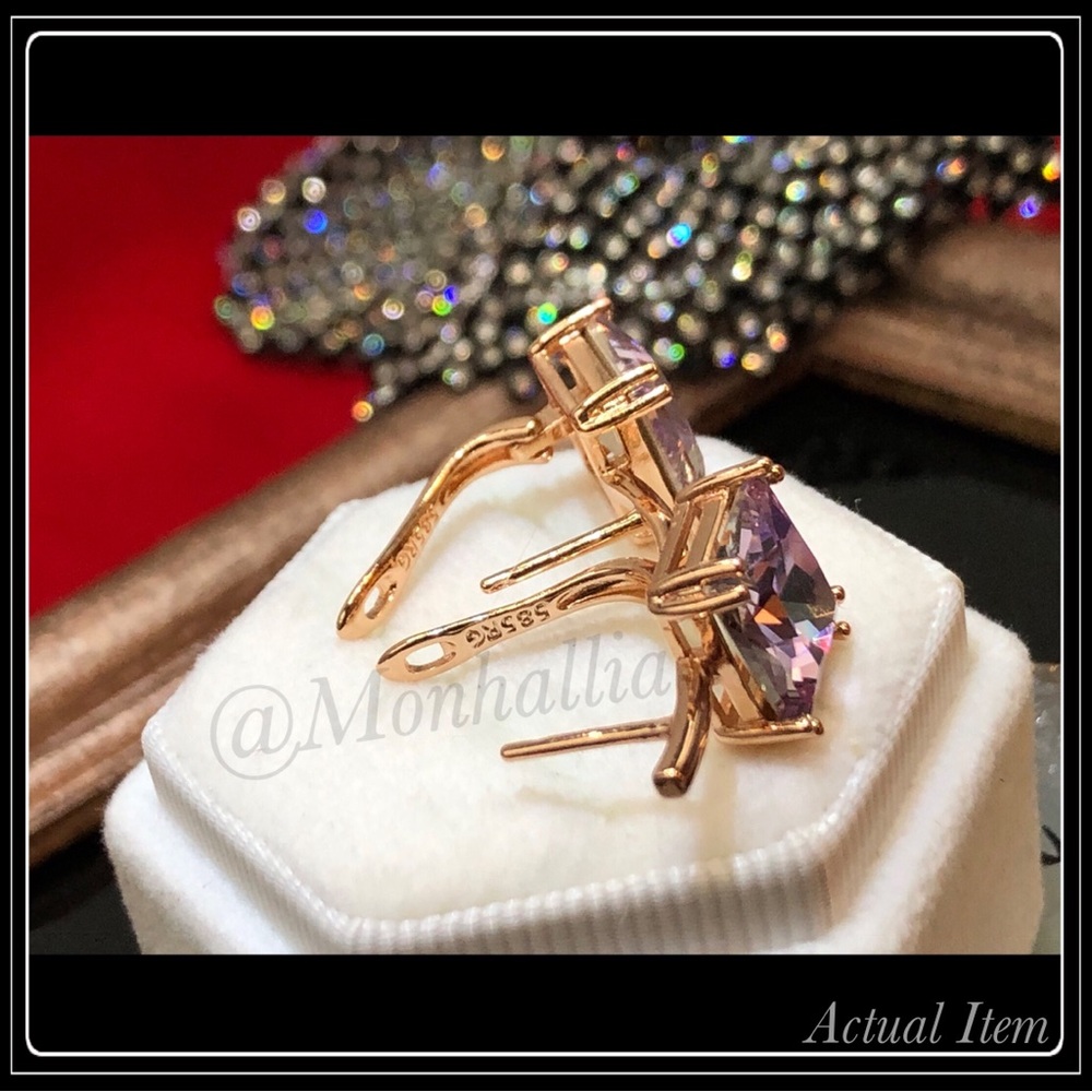 NEW 585 ROSE GOLD TOURMALINE PRISM SQUARE CUT HOOK EARRINGS - Picture 4 of 6